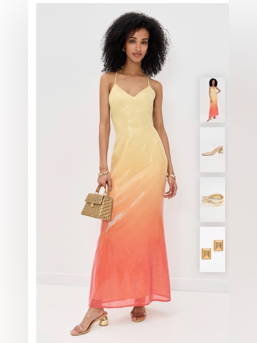 Runaway the Label Maxi Dress yellow orange new without tags shimmering sequins